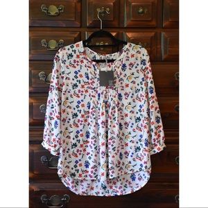 White Floral Chiffon 3/4 Sleeve Blouse